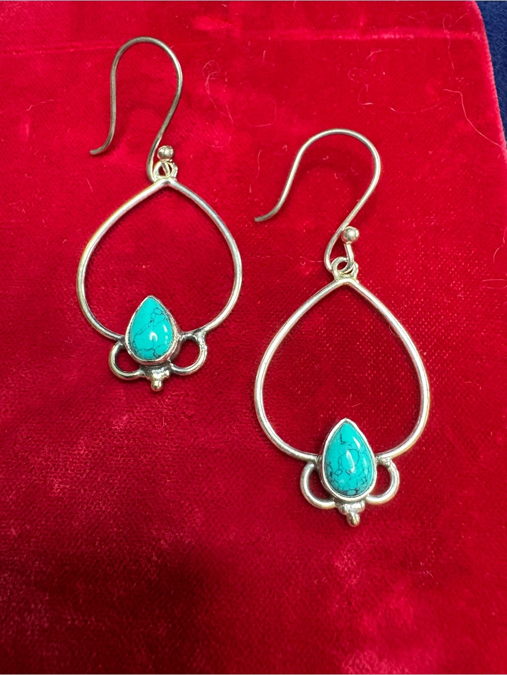 Earrings Turquoise Teardrop Silver Hoop Earrings Southwestern Boho